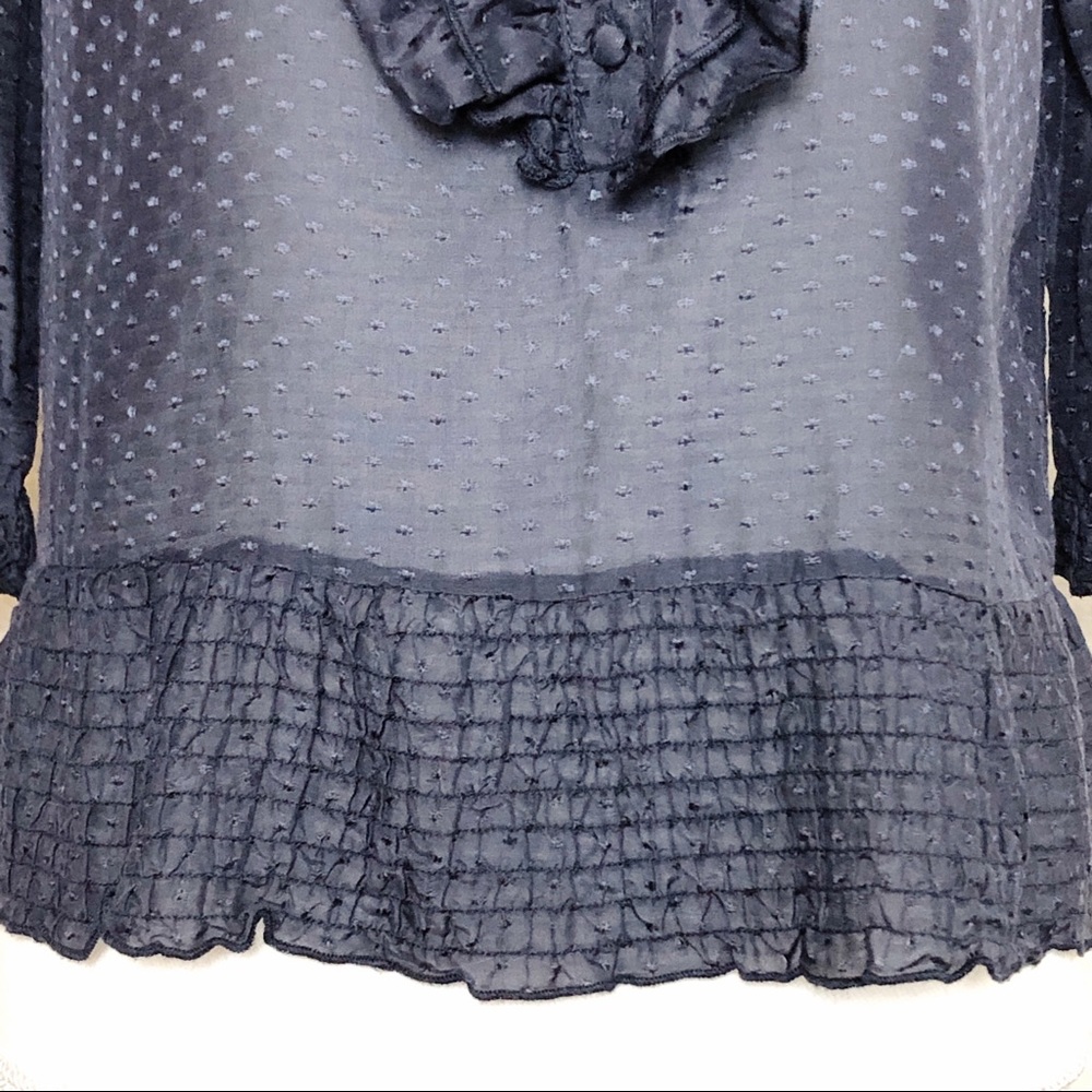 ANTHRO MOON COLLECTION Navy Silk Ruffle Blouse Sm - Picture 6 of 15